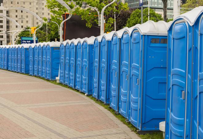 clean and spacious portable restrooms conveniently located at a public park in Gahanna